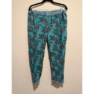 Sundance Leia Pants Teal Floral Print Bohemian Cropped Women's Size Medium